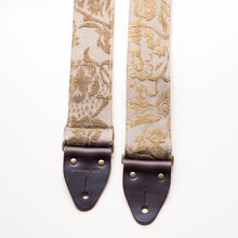 light brown embroidered vintage guitar strap by original fuzz