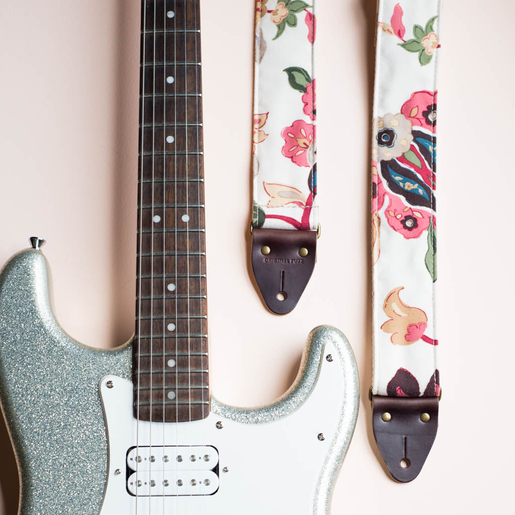 pink floral print vintage guitar strap by original fuzz