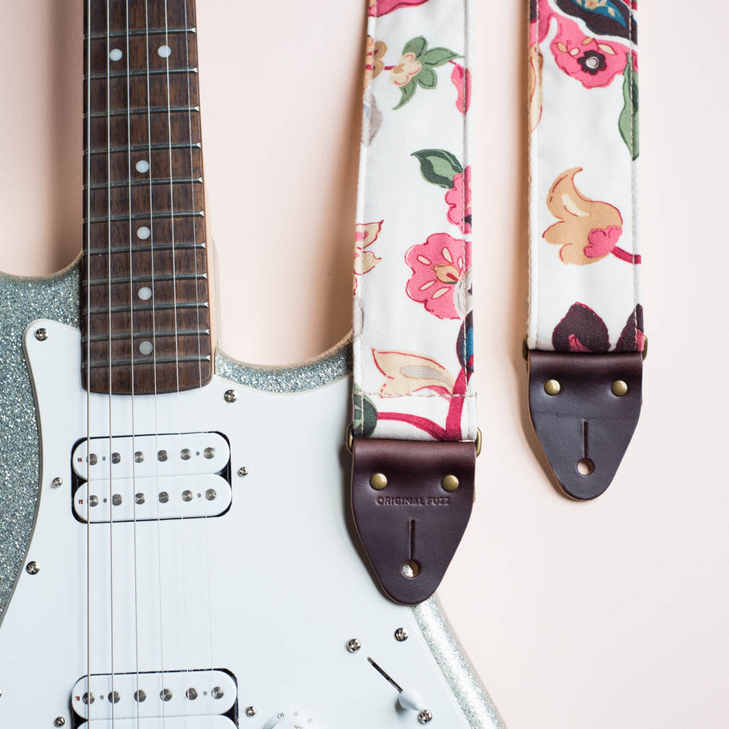pink floral print vintage guitar strap by original fuzz