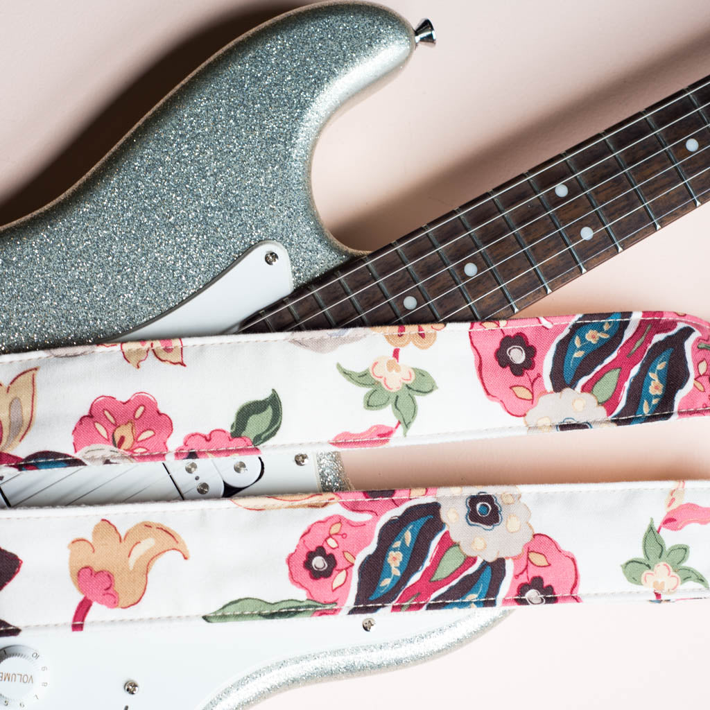 pink floral print vintage guitar strap by original fuzz