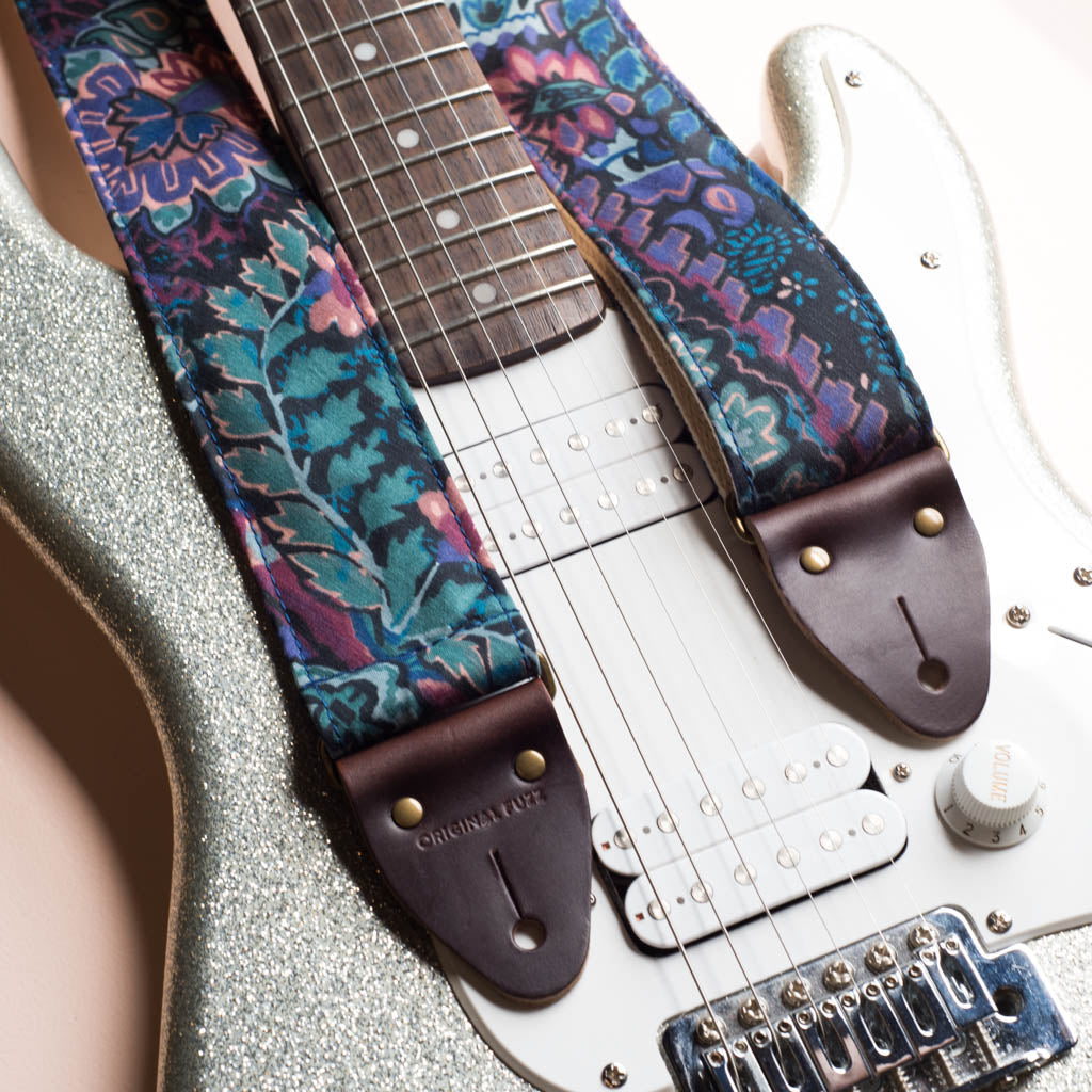 80s purple black teal paisley vintage guitar strap by original fuzz