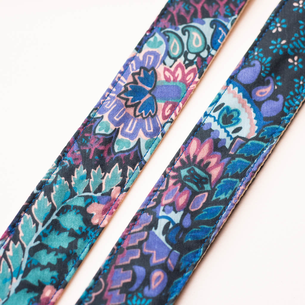 80s purple black teal paisley vintage guitar strap by original fuzz