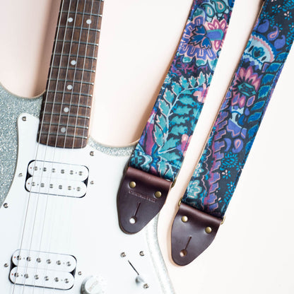 80s purple black teal paisley vintage guitar strap by original fuzz