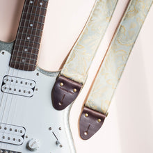 Light blue paisley embroidered vintage guitar strap by Original Fuzz. 