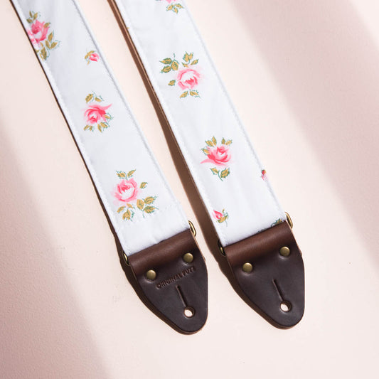 Vintage guitar strap with a rose design made by Original Fuzz in Nashville, TN. 