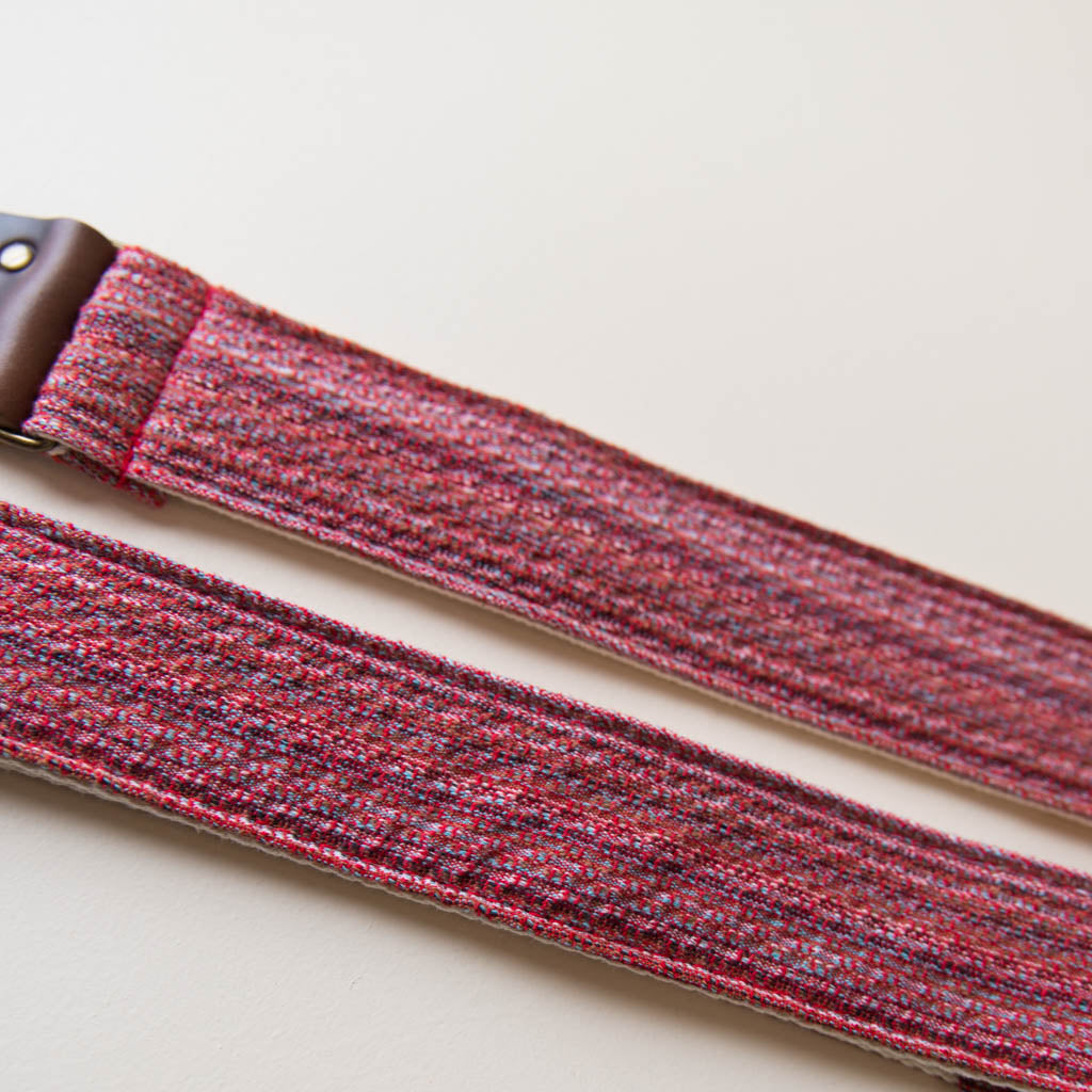 Vintage-style guitar strap made with repurposed vintage red cotton fabric by Original Fuzz.