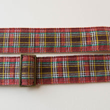 Vintage guitar strap made with repurposed red plaid flannel by Original Fuzz. 