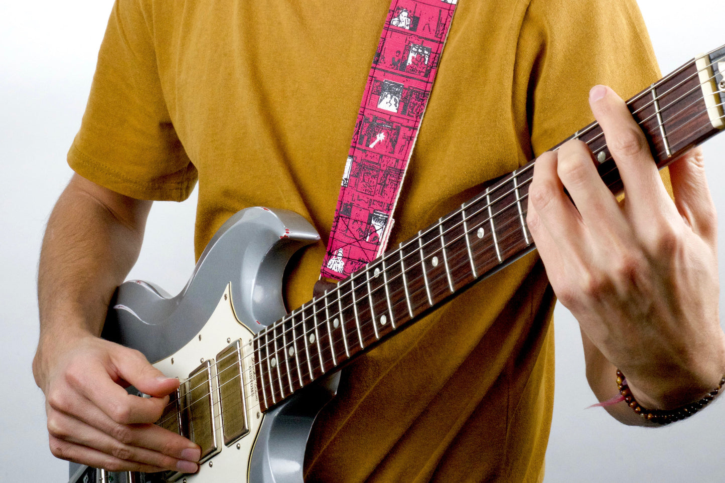 Ron Gallo hot pink screenprint guitar strap by original fuzz