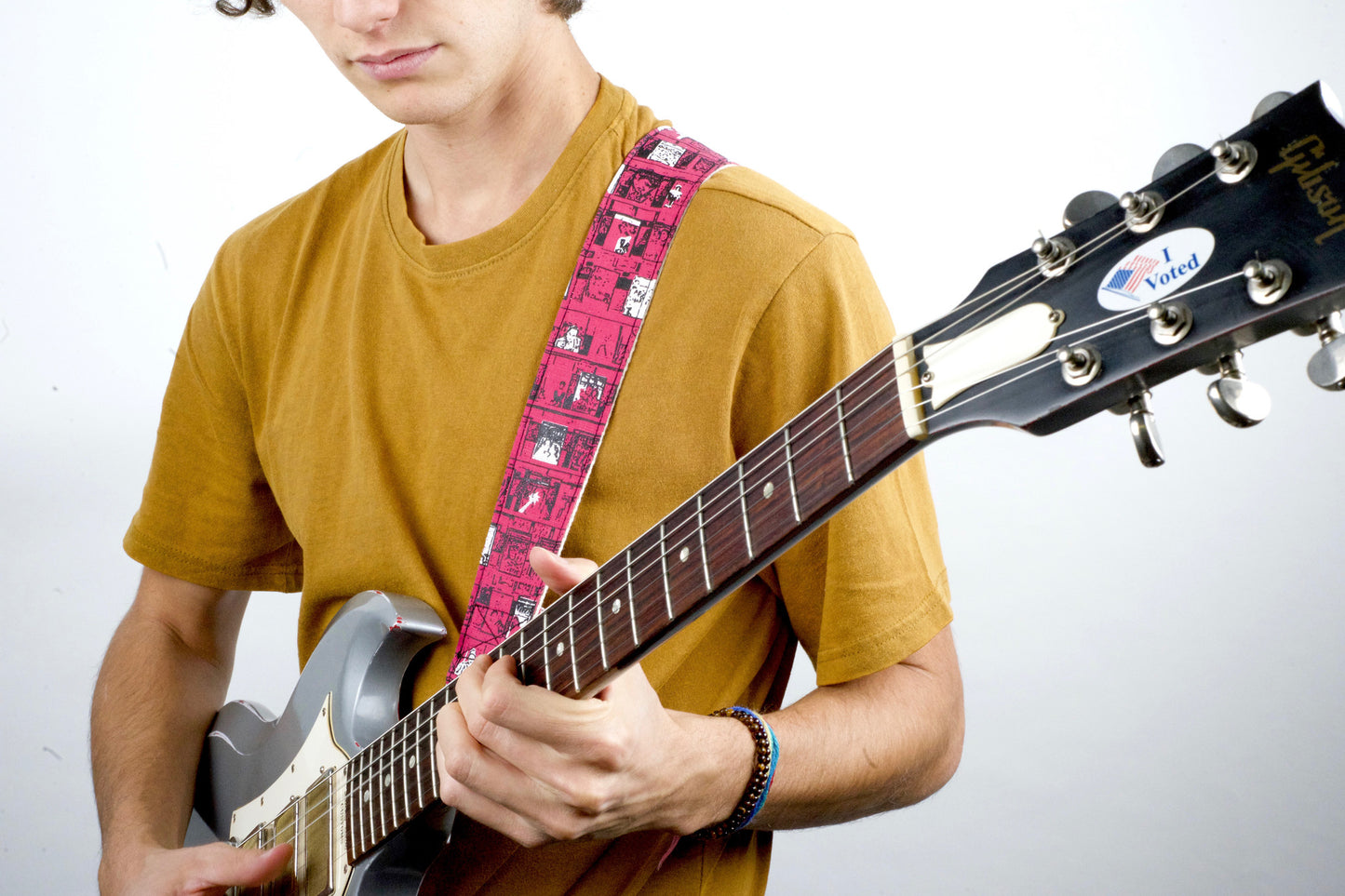 Ron Gallo hot pink screenprint guitar strap by original fuzz