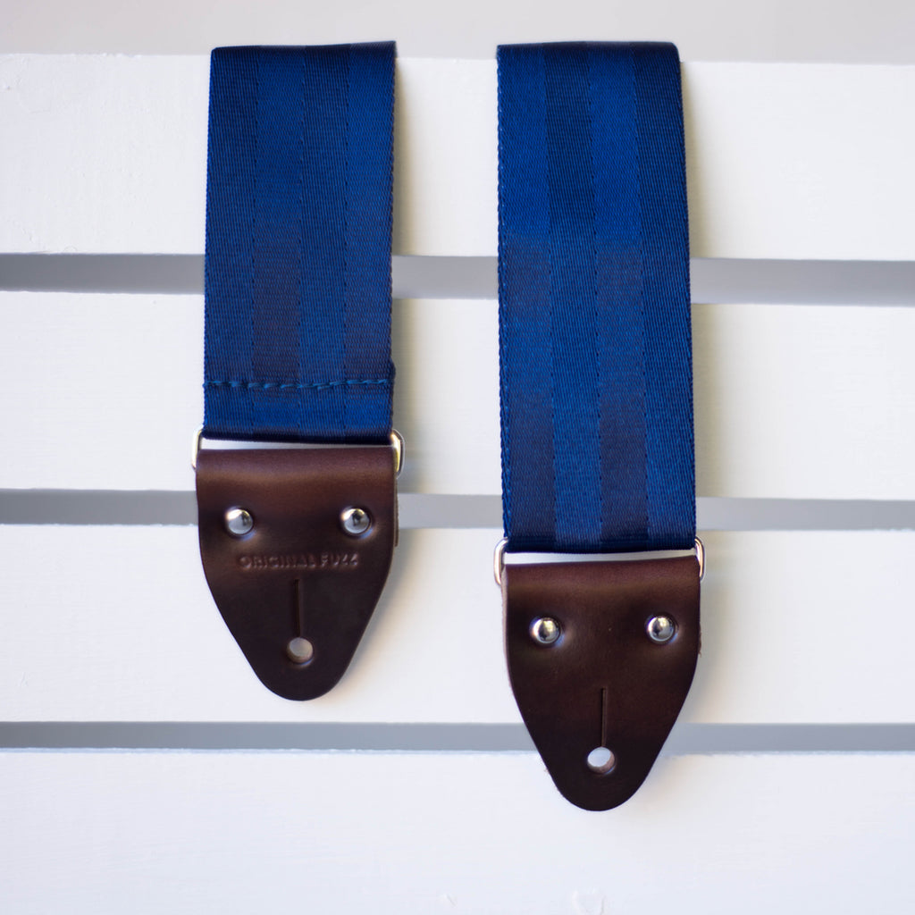 navy blue seatbelt guitar strap by original fuzz