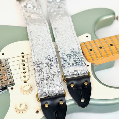 Sequin Guitar Strap in Silver