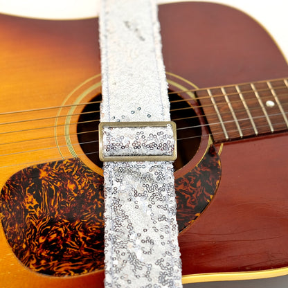 Sequin Guitar Strap in Silver