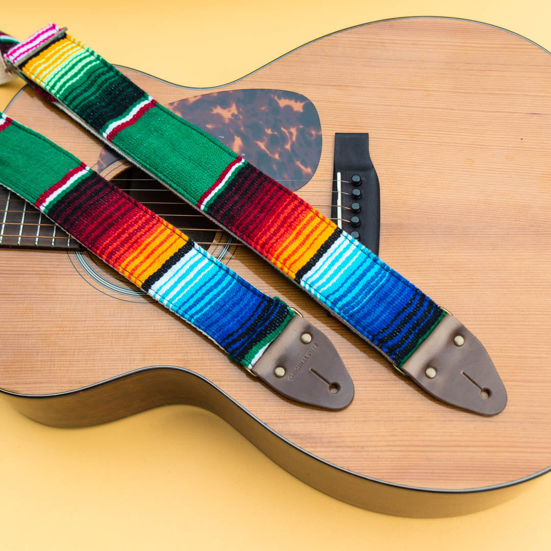 Green Mexican serape blanket guitar strap in Avocado by Original Fuzz