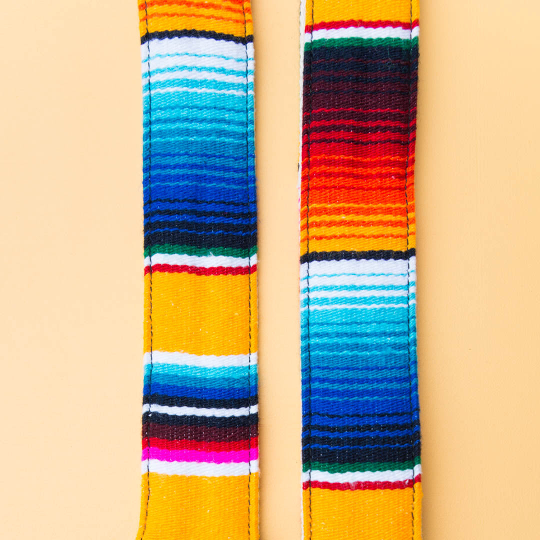 Yellow Mexican serape blanket guitar strap in El Dorado by Original Fuzz