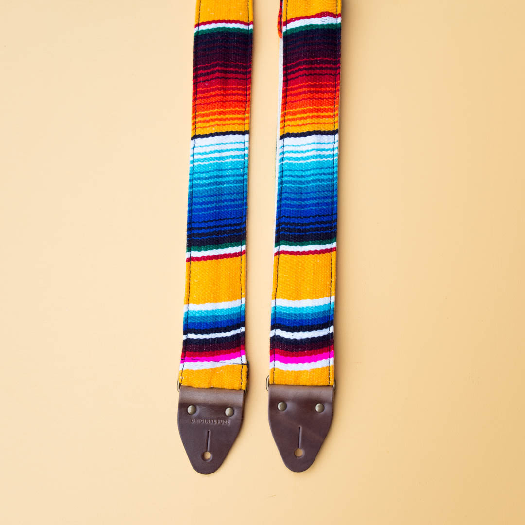 Yellow Mexican serape blanket guitar strap in El Dorado by Original Fuzz