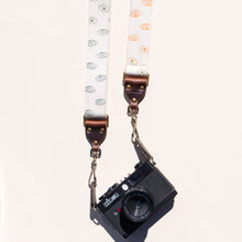 Eyeball silkscreened vintage-style skinny camera strap made by Original Fuzz in Nashville. 