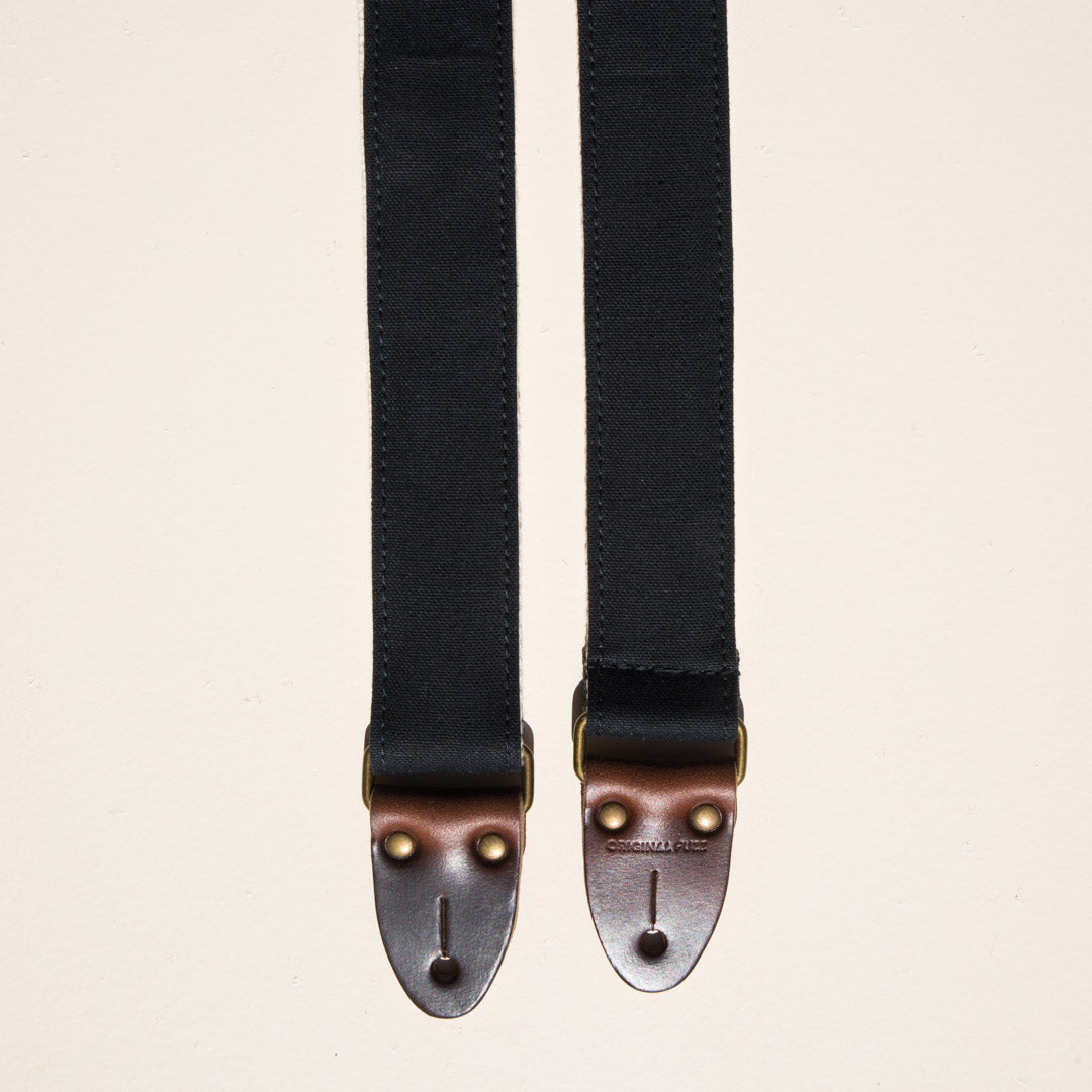 Solid black cotton canvas skinny guitar strap made by Original Fuzz in Nashville. 