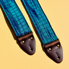 Teal Dupioni silk guitar strap designed by The Minks and made by Original Fuzz in Nashville.