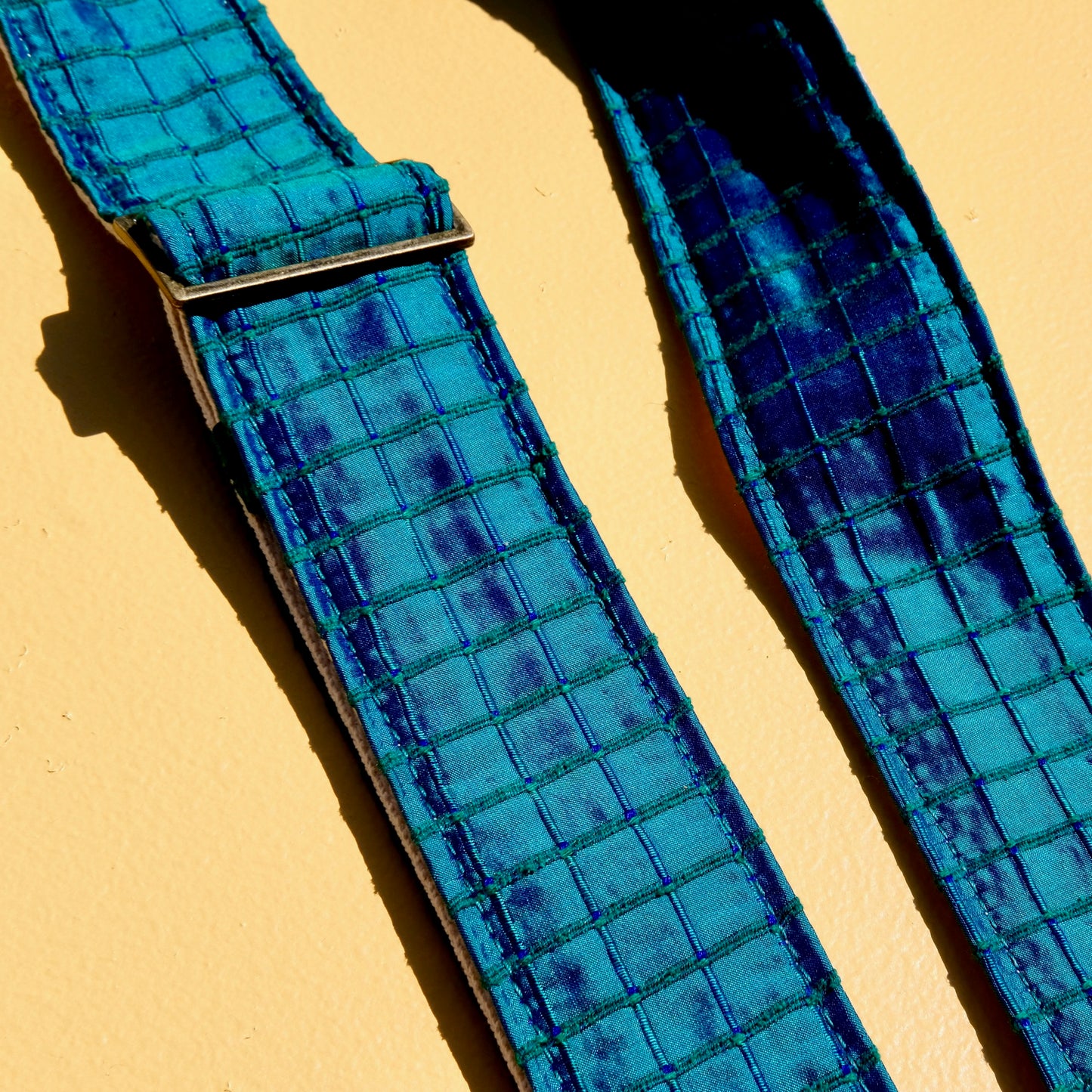 Teal Dupioni silk guitar strap designed by The Minks and made by Original Fuzz in Nashville.