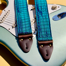 Teal Dupioni silk guitar strap designed by The Minks and made by Original Fuzz in Nashville.