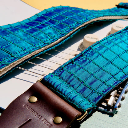 Teal Dupioni silk guitar strap designed by The Minks and made by Original Fuzz in Nashville.