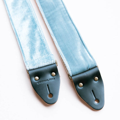 pale sky blue velvet guitar strap by original fuzz