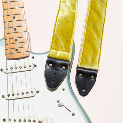 yellow green chartreuse velvet guitar strap by original fuzz