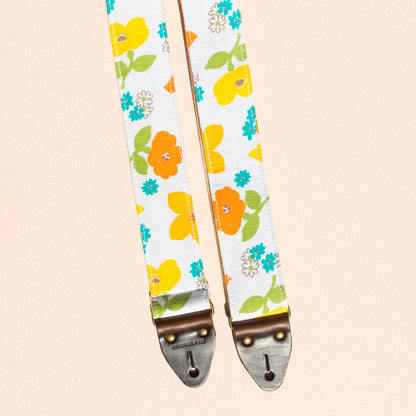 summery orange and yellow vintage floral guitar strap by Original Fuzz
