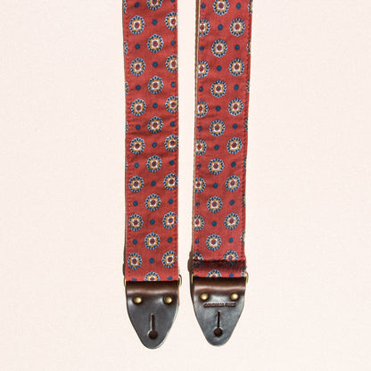 red and navy blue vintage pattern guitar strap by Original Fuzz
