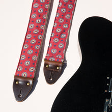 red and navy blue vintage pattern guitar strap by Original Fuzz