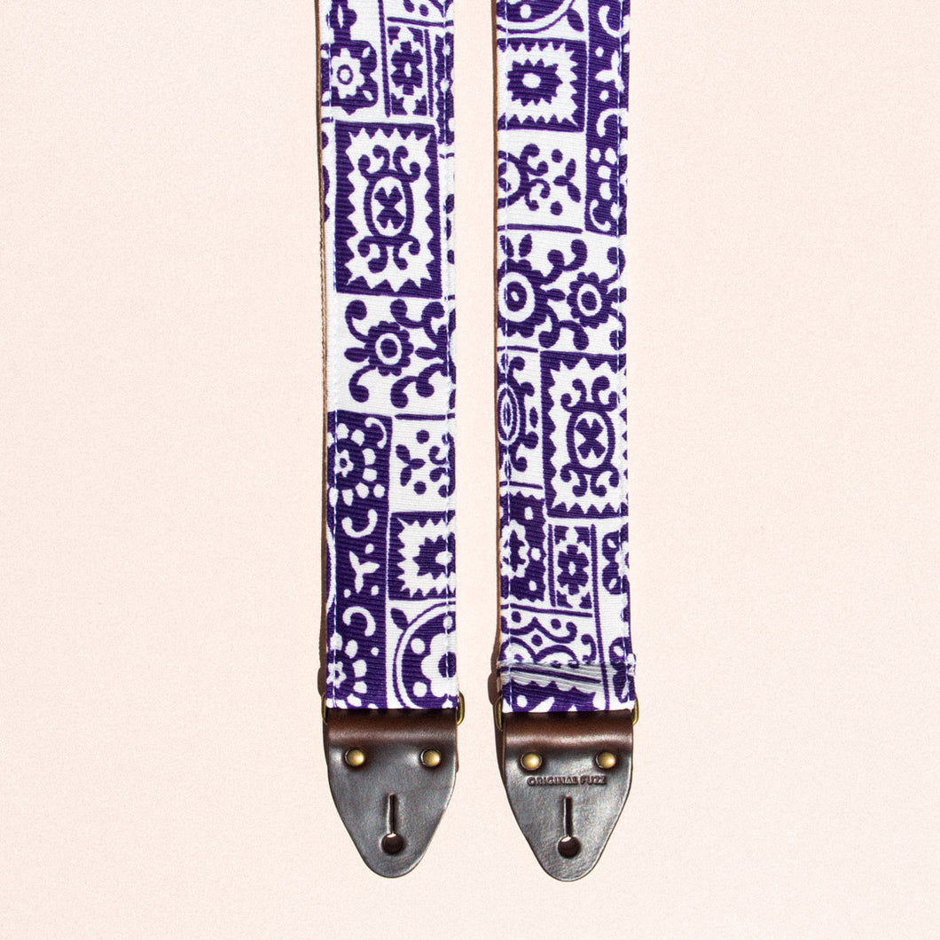 purple and white reclaimed vintage guitar strap by Original Fuzz