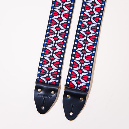 Close up of the vintage guitar strap in Patton Ave