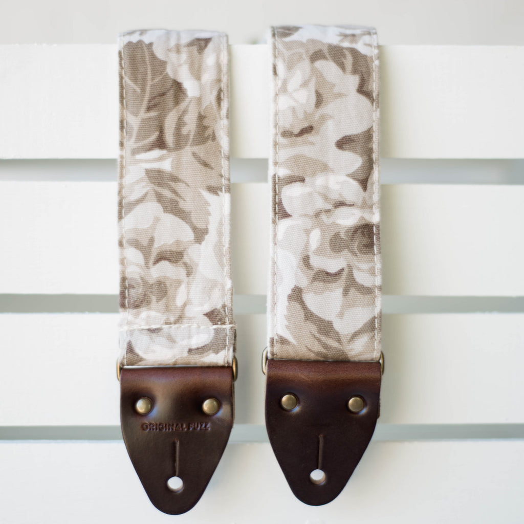 Vintage antiqued rose guitar strap made by Original Fuzz in Nashville, TN. 