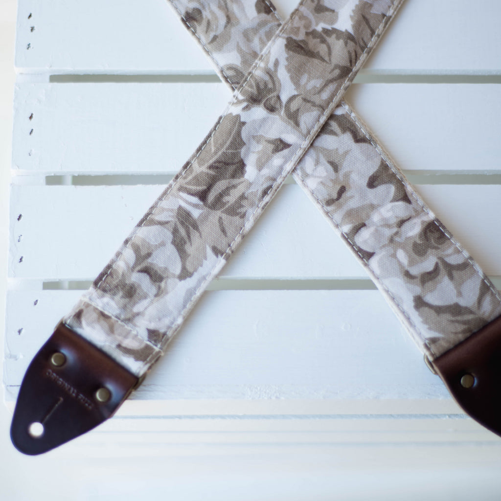 Vintage antiqued rose guitar strap made by Original Fuzz in Nashville, TN. 